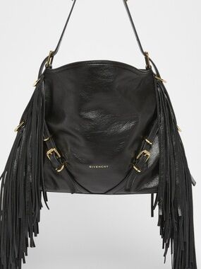 Givenchy Black Leather Fringe Shoulder Bag with Gold Hardware